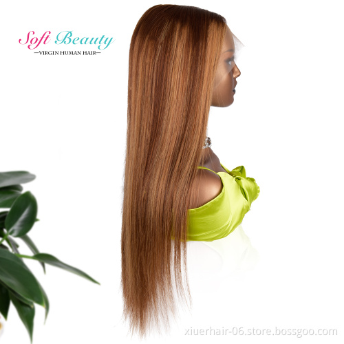 2021 New Arrival Transparent Colored Blonde HD Closure for Black Women T Part Lace Front Straight Remy Human Hair Wig